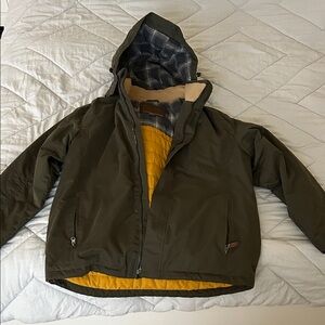 Free Country Men's Dark Green Puffer Jacket with Yellow Lining